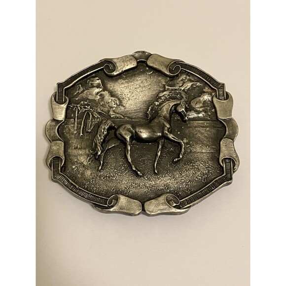 VTG Belt Buckle Horse Palms BERGAMOT Brass EQUESTRIAN Darien Wisconsin 1976 main image 5